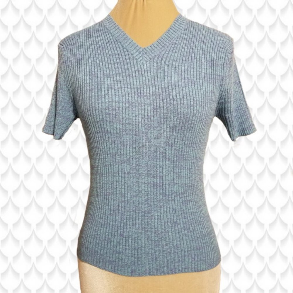 New York & Company Cotton / Rayon Blue Ribbed Shirt, Size M